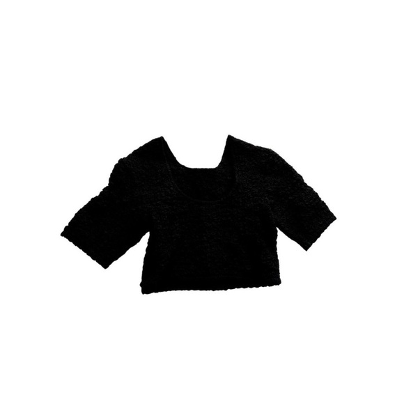 Ganni smocked Poplin crinkle puckered crop top shirt cutout black tshirt y2k - Picture 5 of 6